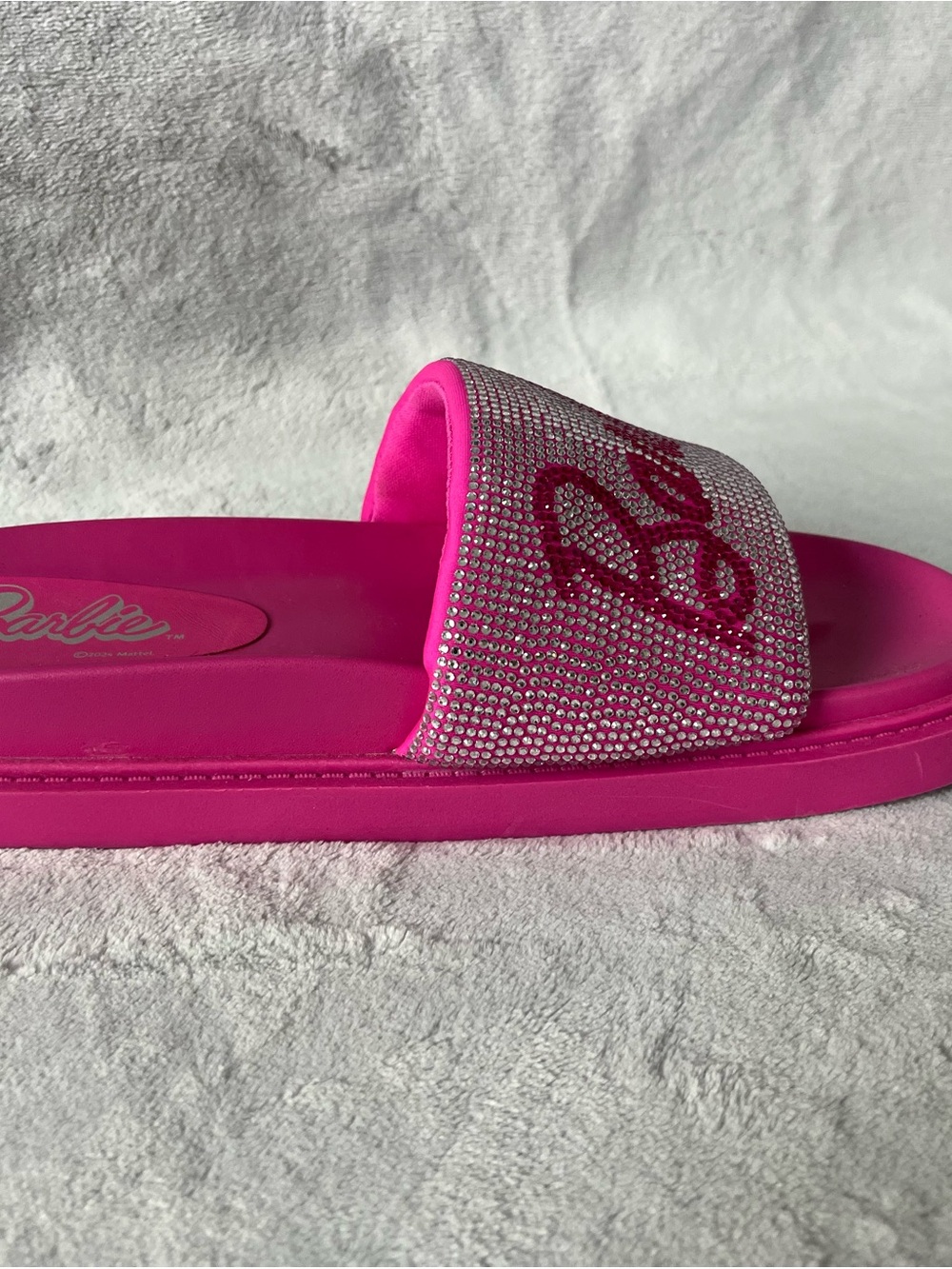 Barbie + Forever21 Fuchsia Crystal Logo Slide Sandals - Picture 3 of 7